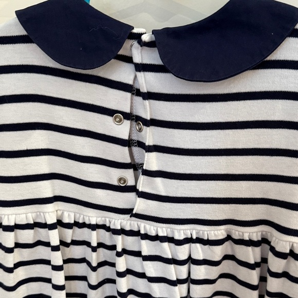 Edgehill Collection Striped Long Sleeve Dress with Navy Collar. - Picture 3 of 5